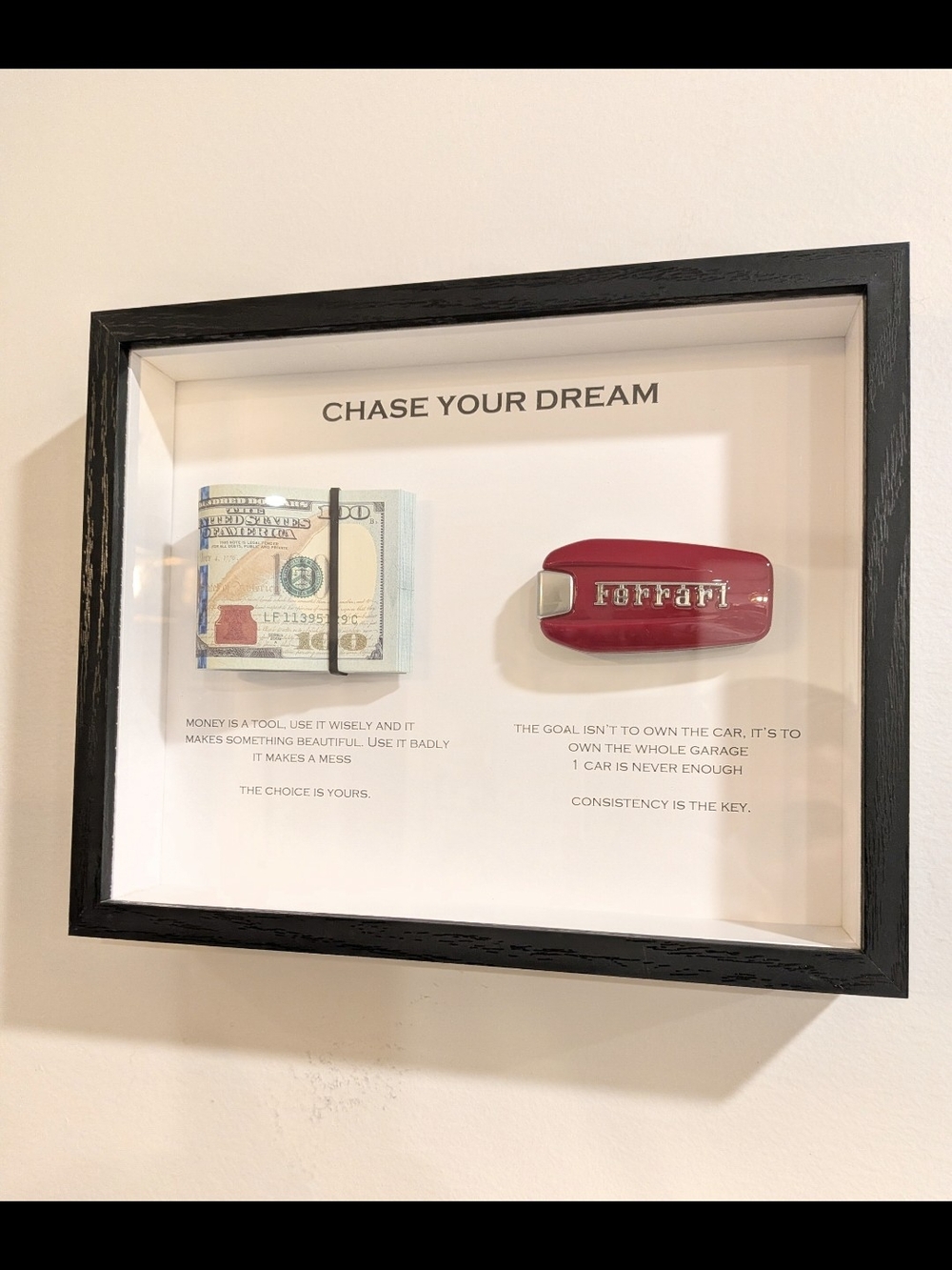 Ferrari Red Car Key Display Shadow Box - Home Office Wall Art